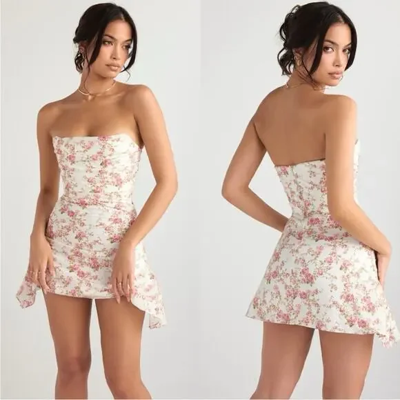 House of CB Jasmine Rose Print Draped Corset Dress XS - Picture 7 of 13